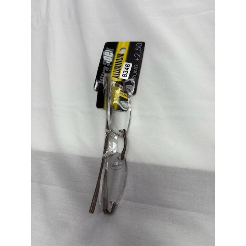 Ultra Spex Rimless Aluminum Reading Glasses +2.50 Strong Lightweight Grey