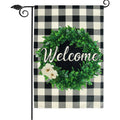 Set Of 2 Unves Boxwood Wreath Winter Welcome Garden Flag Plaid 28"X40"