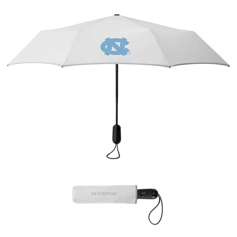 WeatherMan UNC North Carolina Tar Heels Compact Travel Umbrella NCAA White