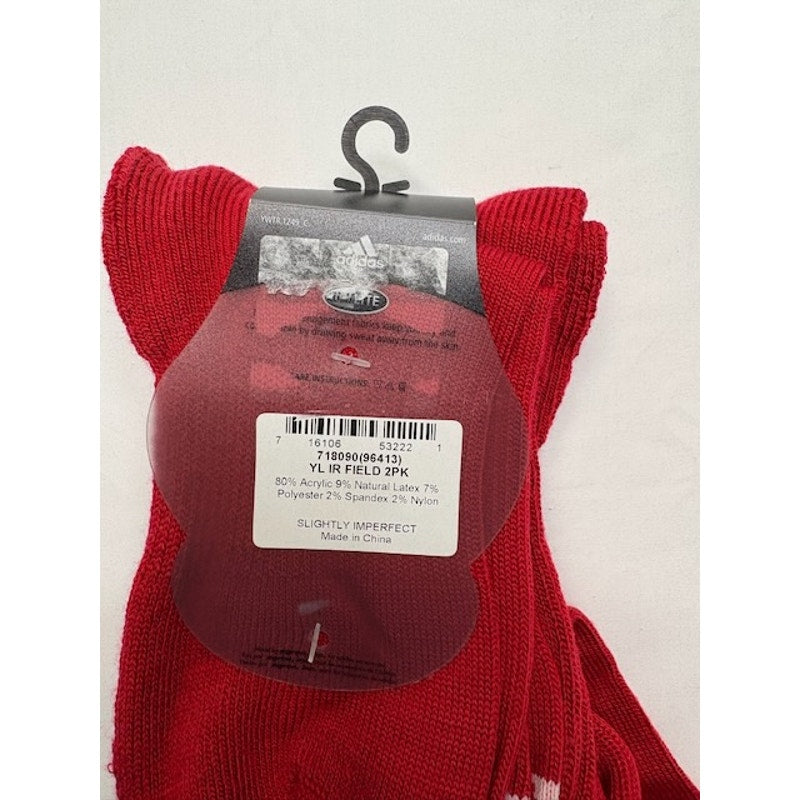 2 Pairs Adidas All Sport Socks Over The Calf Red/White Youth LG Size 3-9