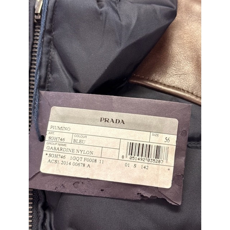 Prada Piumino Down Puffer Vest Zip-Up Gabardine Nylon Blue/Gold Mens Size 56