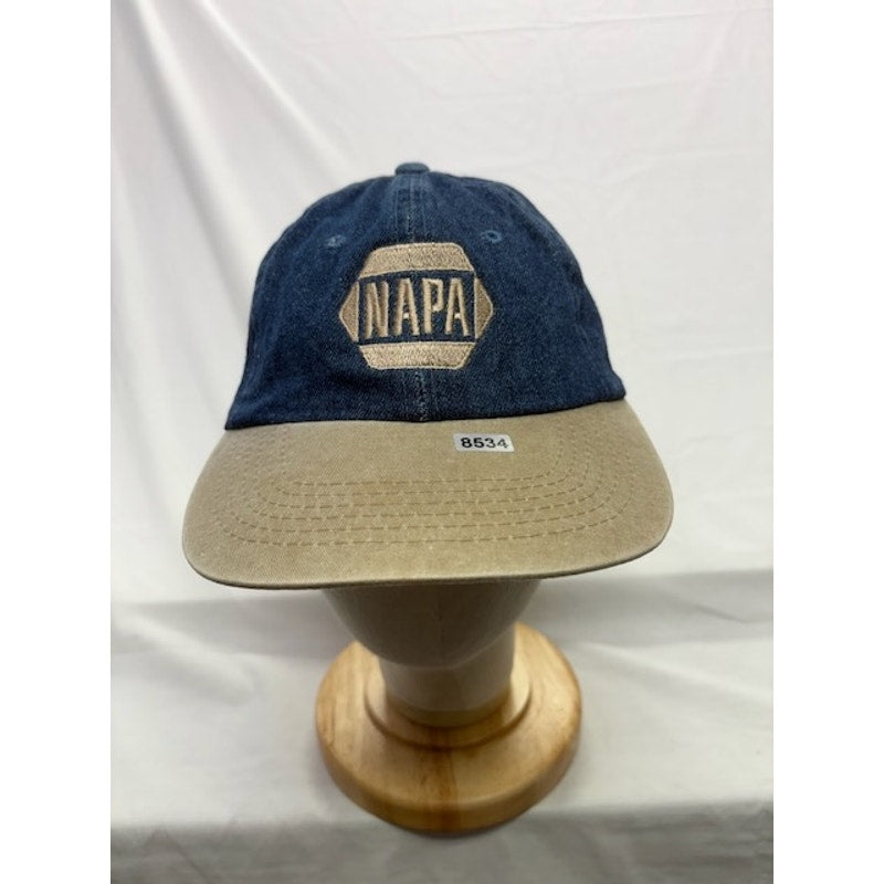 NAPA Denim Strapback Hat Embroidered Logo Blue Tan Cap Unisex Adult OSFA