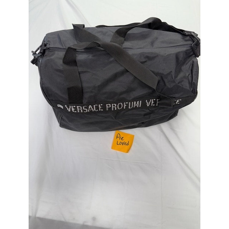 Versace Profumi Faux Leather Duffle Backpack Weekender Travel Bag Black