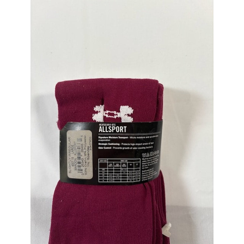 2 Pairs Under Armour HeatGear Team OTC AllSport Socks Maroon Adult Size L