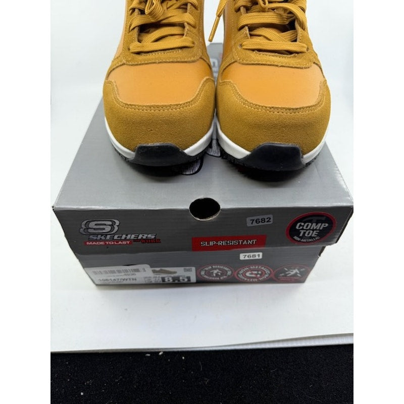 SKECHERS Work Uno SR Elainy Comp Toe Safety Shoes Suede Wheat Mens Size 8.5