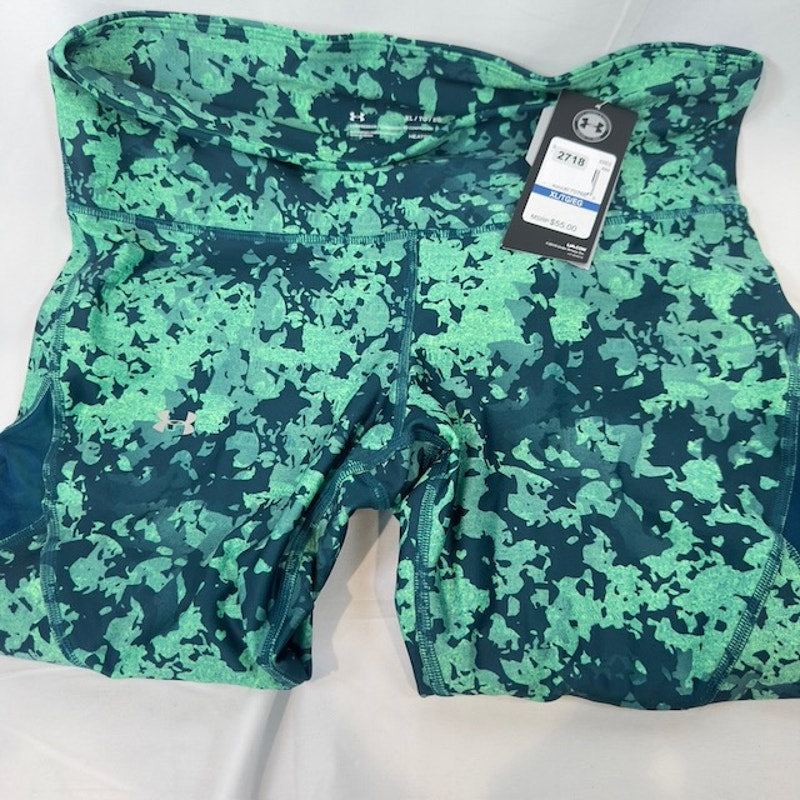 Under Armour Heat Gear Ankle Crop Leggings Compression Green Blue Womens Size XL