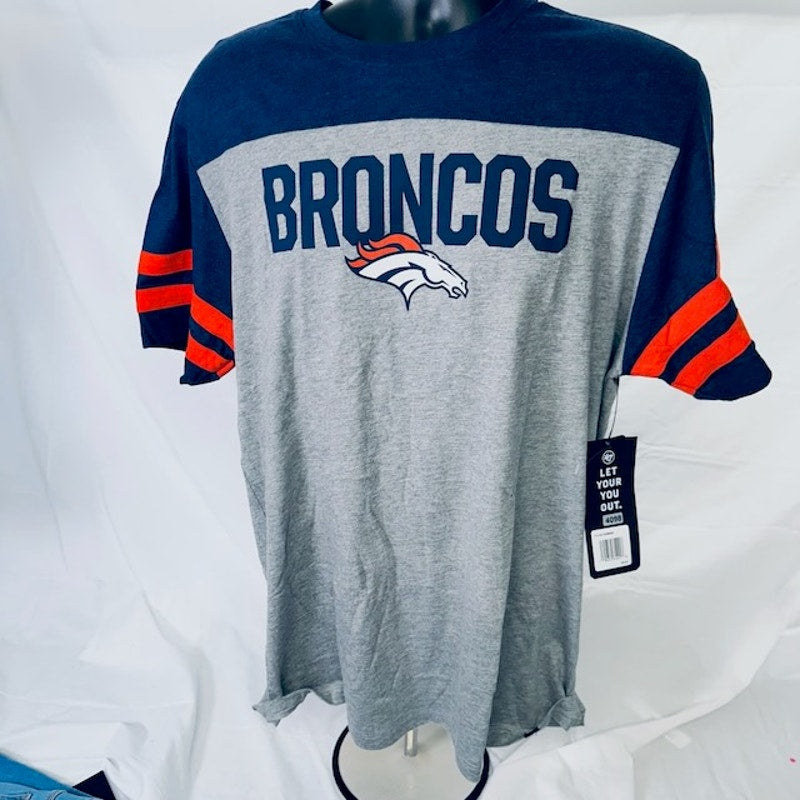 47 Brand Denver Broncos Versus Club T-Shirt Heathered Gray Orange Mens Large
