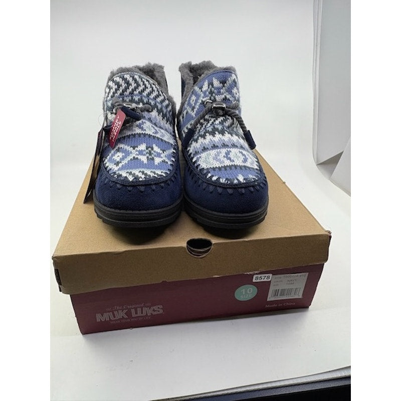 Muk Luks Ziggy Wilshire Winter Booties Slip-On Navy White Womens Size 10