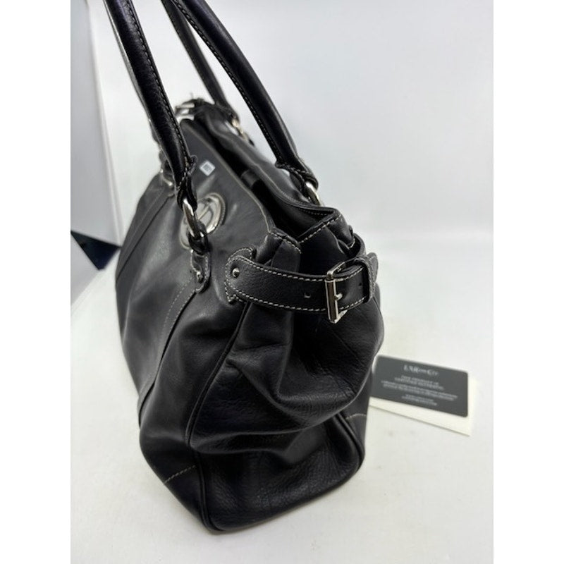 Christian Dior Leather Silver Hardware Handbag Snap Closure Black Womens Medium