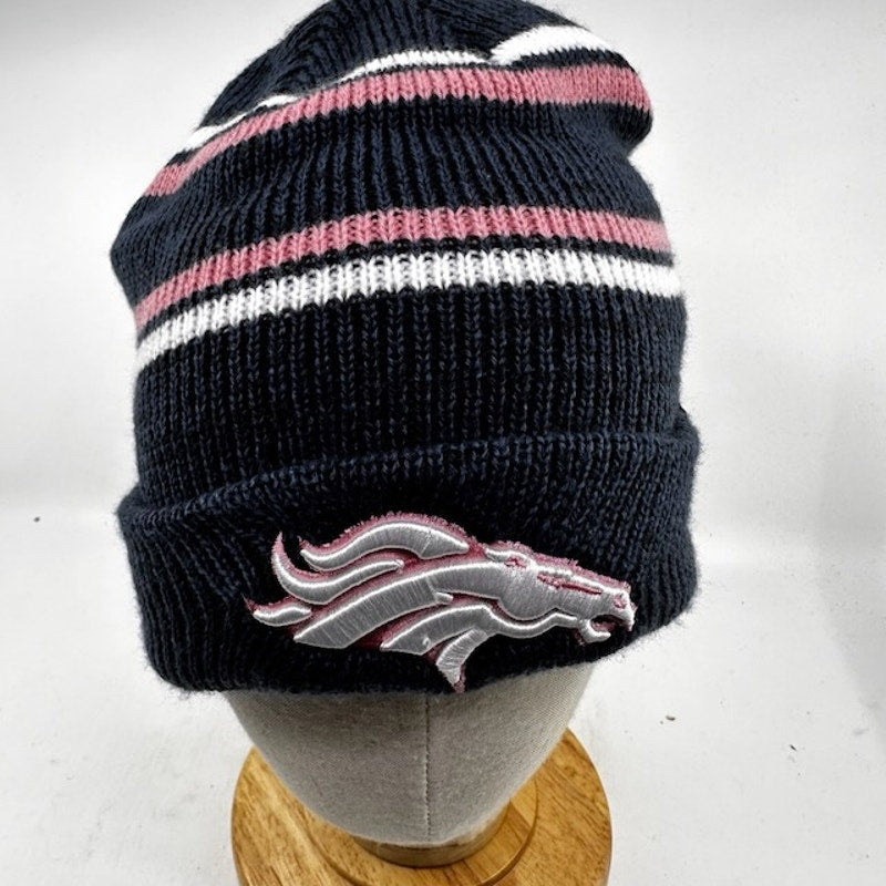 47 Brand NFL Denver Broncos Marled Stripe Cuff Knit Beanie Navy Pink OS