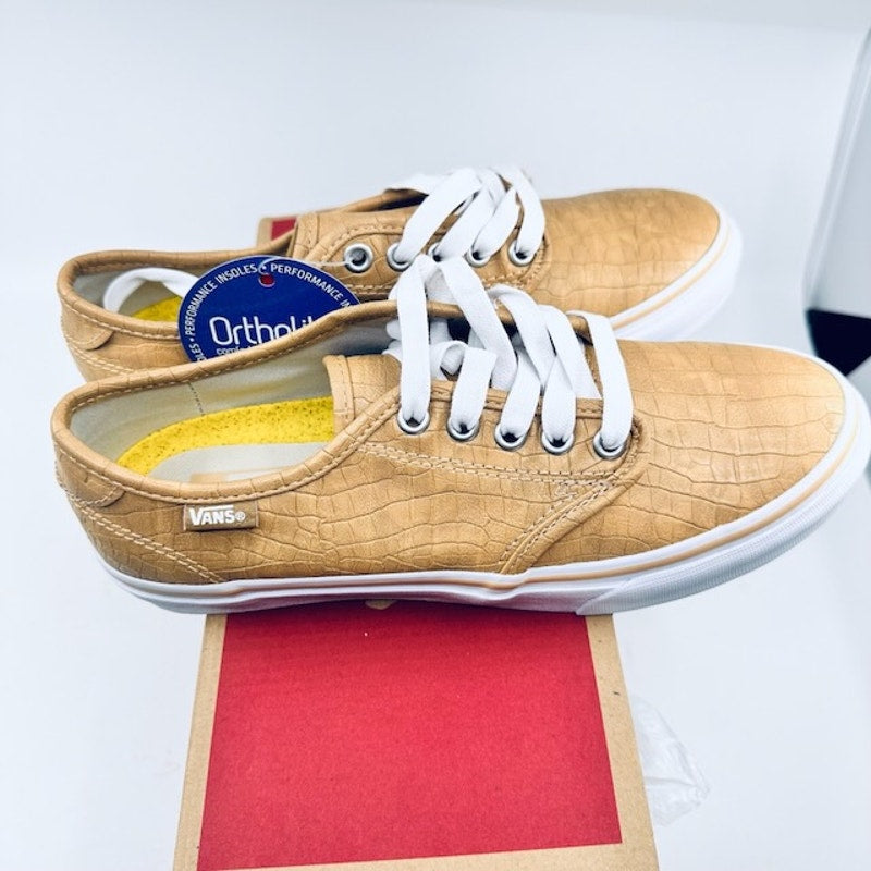 Vans Camden Deluxe Skate Shoes Comfort Lace Up Croc Camel Womens Size 7.5