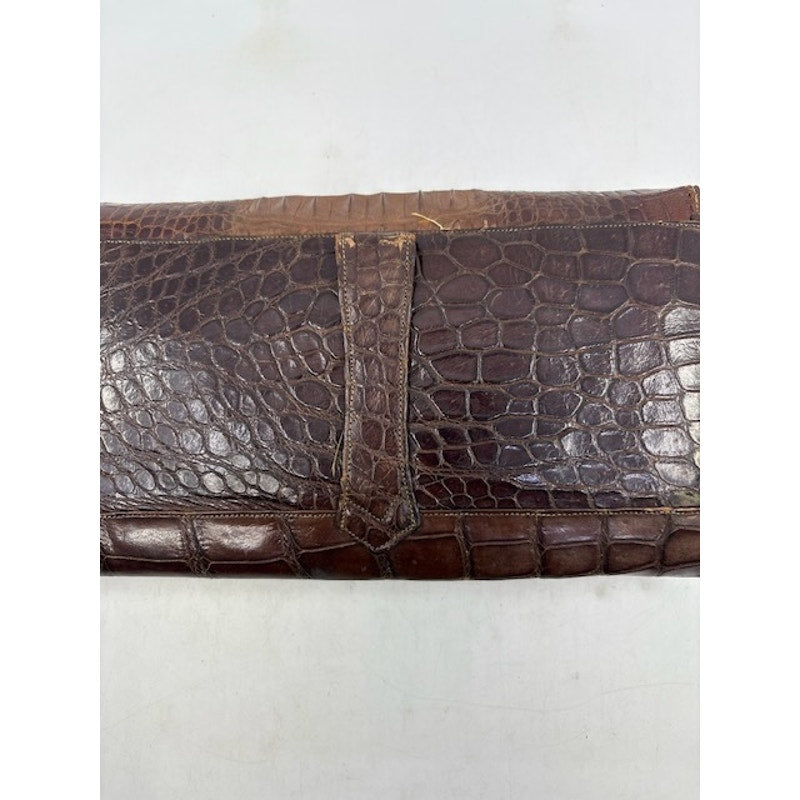 Vintage Genuine Crocodile Alligator Clutch Wallet Exotic Leather Handbag Brown