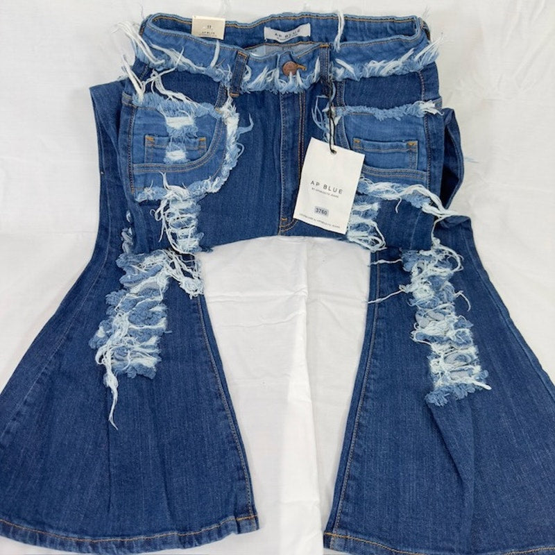AP Blue by Aphrodite High Waisted Distressed Flare Jeans Cut Outs Blue 30