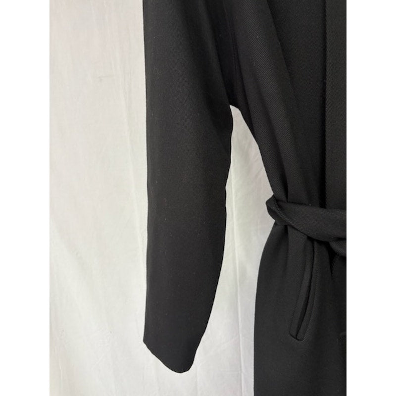 Mens Button-Up Wool Overcoat High Neck Belted Welt Pockets Lined Black Size XLT