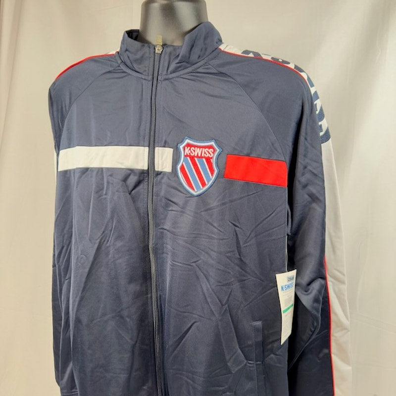 K-Swiss Old Goods Track Jacket Long Sleeve Zip-Up Athletic Fit Navy Mens Size XL