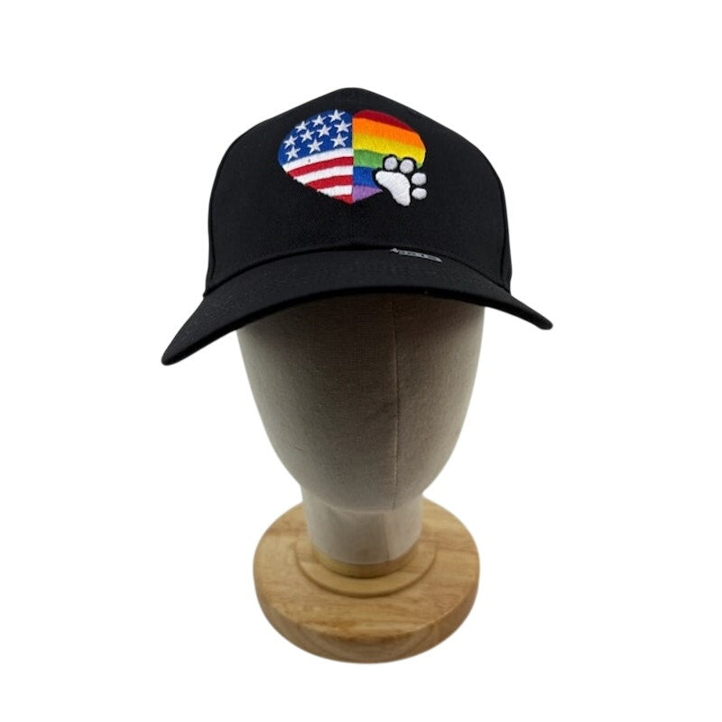 USA Flag Rainbow Pride Paw Embroidered Adjustable Baseball Cap Black OS