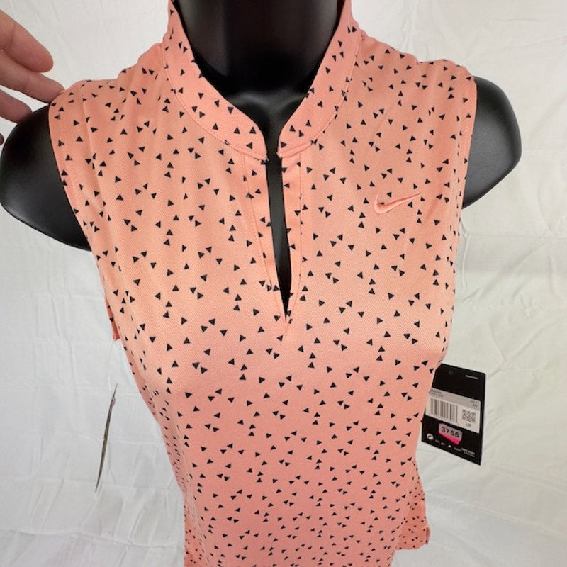 Nike Dri-FIT Victory Sleeveless Golf Polo Printed V-Neck Pink Womens XS