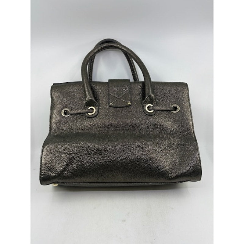 Jimmy Choo Grainy Leather Gunmetal Metallic Rosalie Satchel Bag Dark Brown