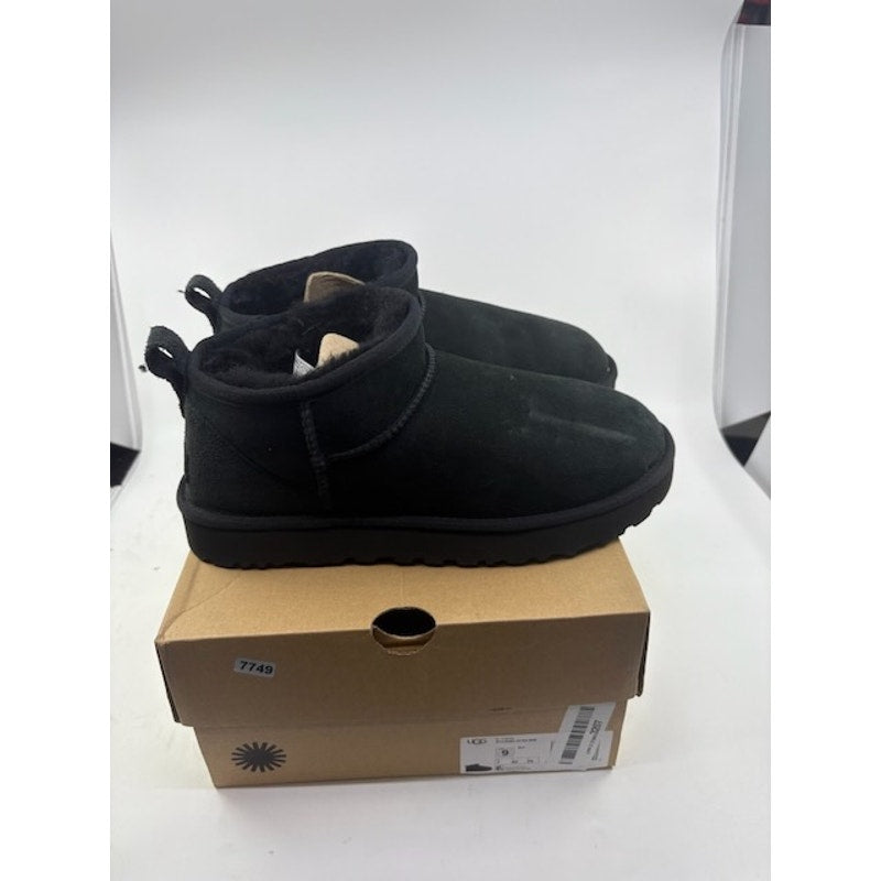 UGG Classic Ultra Mini Shearling Booties Slip-On Casual Black Womens Size 9