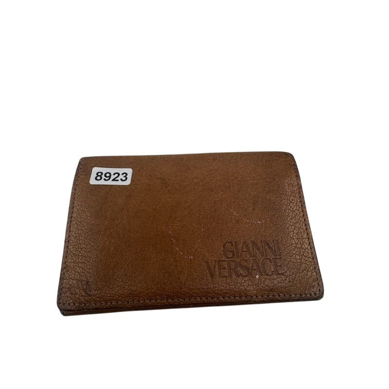 Gianni Versace Leather Card Holder Wallet Slim Bifold Embossed Logo Brown Unisex