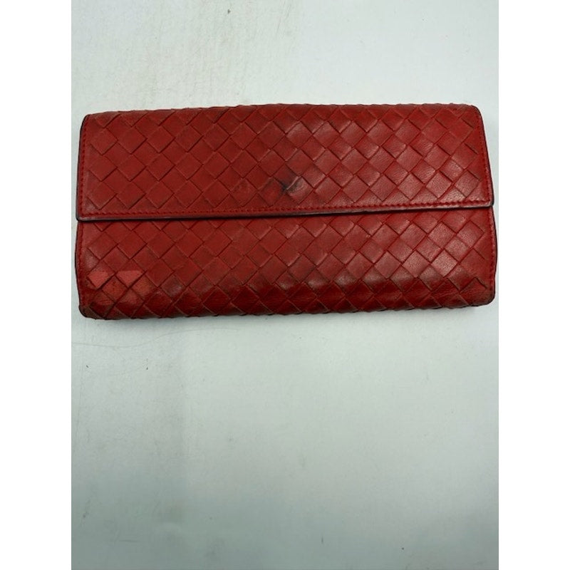 Bottega Veneta Intrecciato Flap Continental Woven Wallet Leather Orange/Red