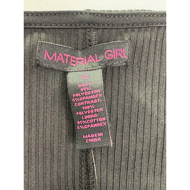 Material Girl Lace Up Rib Knit Long Sleeve Bodysuit V-Neck Black Womens M