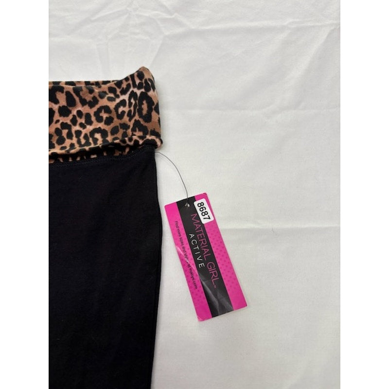 Material Girl Active Capri Leggings Leopard Fold Over Waist Black Womens XS