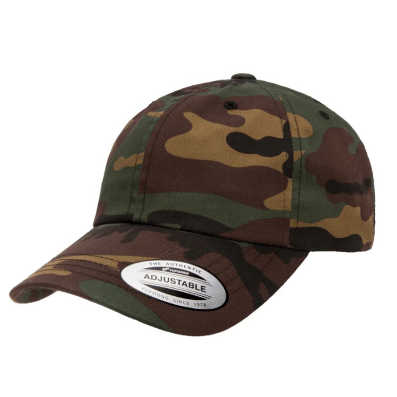 Yupoong The Classics Flexfit Camo Dad Cap Adjustable Fit Brown Green Mens OS
