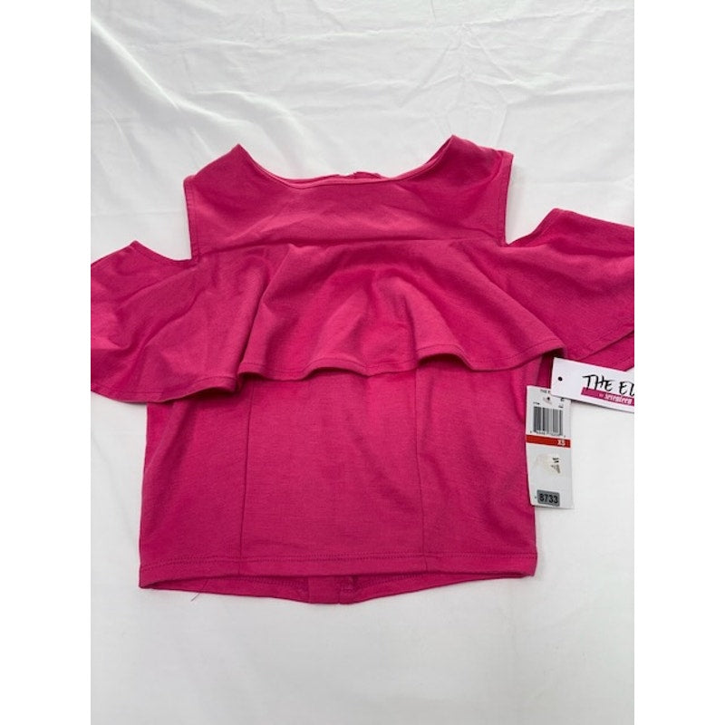 The Edit By Seventeen Ruffled Cold-Shoulder Crop Top Pink Womens Size XS