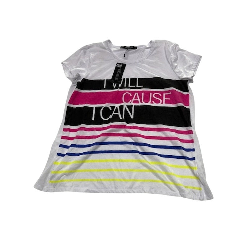 Energie Tee Top Surplice-Back Striped Graphic Front White Womens Size M