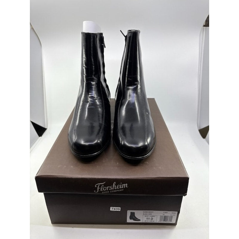 Florsheim Duke Bike Toe Zipper Boot Kidskin Leather Black Womens Size 11 D