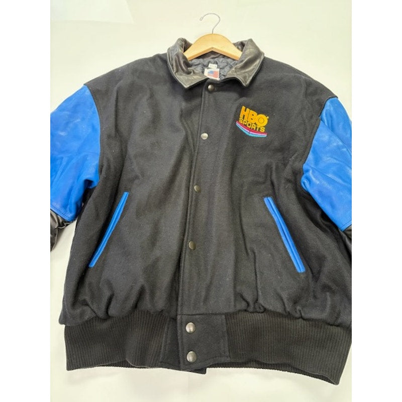 Genesis HBO Sports World Championship Boxing Leather Jacket Black/Blue Mens XL