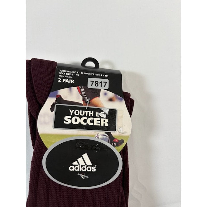 2 Pairs Adidas Copa Zone Cushion Soccer Socks Maroon/White Youth LG Size 3-9