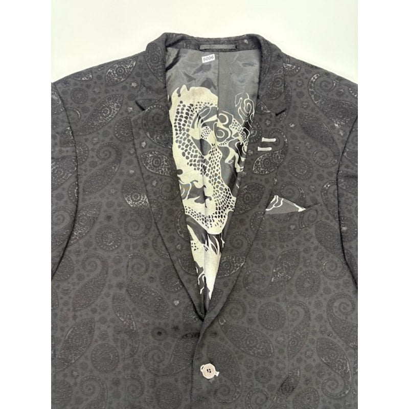 Bogosse Tibo Blazer Two Button Paisley Dragon Print Viscose Gray Mens Size 44