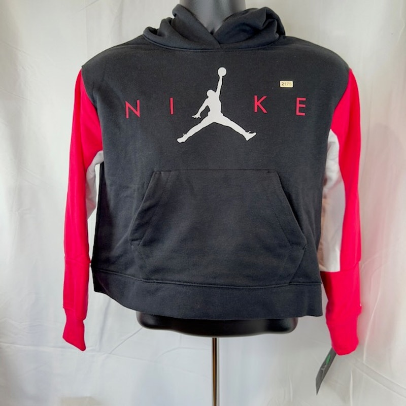 Jordan Jumpman by Nike Boxy Hoodie Pullover Cropped Cut Black Red Girls Size L