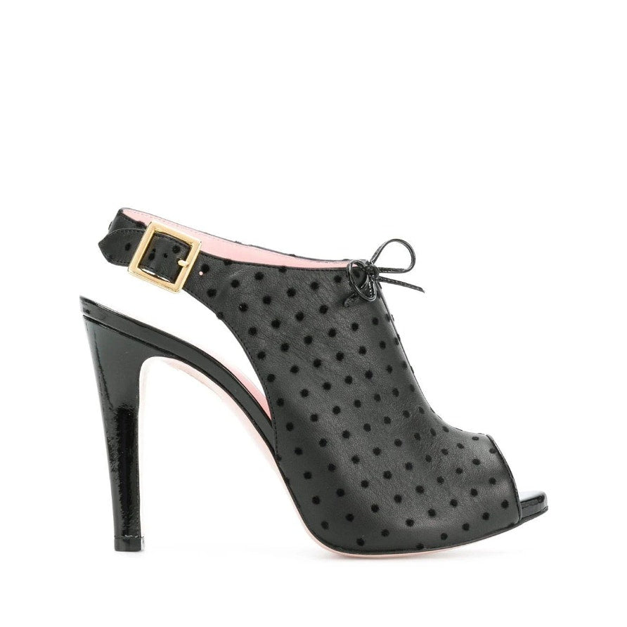 Red Valentino Slingback Heels Velvet Polka Dots Leather Black Womens Size 36