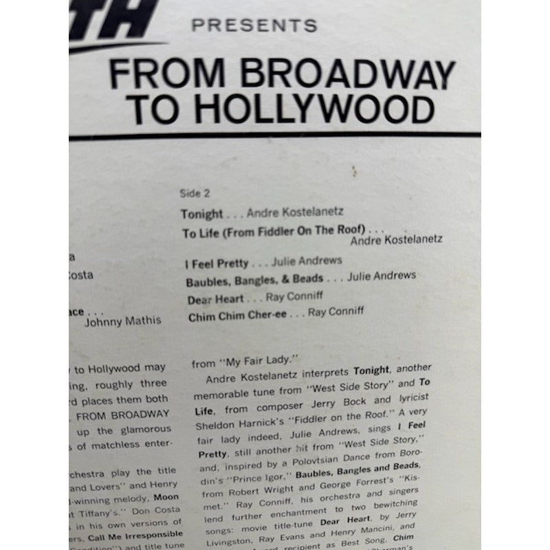 Various – From Broadway To Hollywood Vinyl Album Record