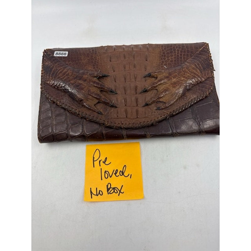 Vintage Genuine Crocodile Alligator Clutch Wallet Exotic Leather Handbag Brown