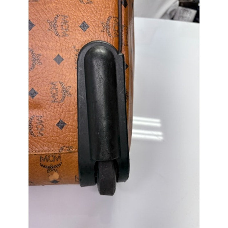Vintage MCM Monogram Visetos Duffle Trolley Travel Bag Leather Cognac Orange
