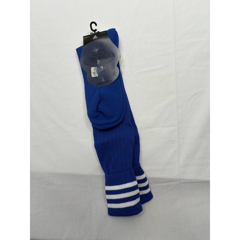 NEW Adidas Soccer Socks 3 Stripe Cuff Knee High Blue/White Mens Shoe Size 6-12