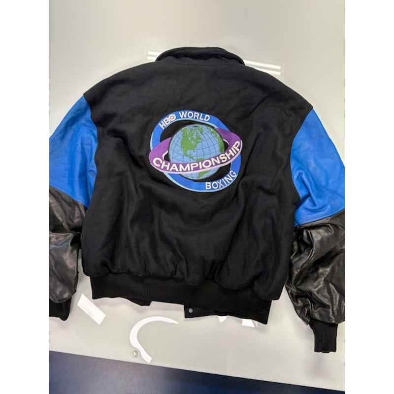 Genesis HBO Sports World Championship Boxing Leather Jacket Black/Blue Mens XL