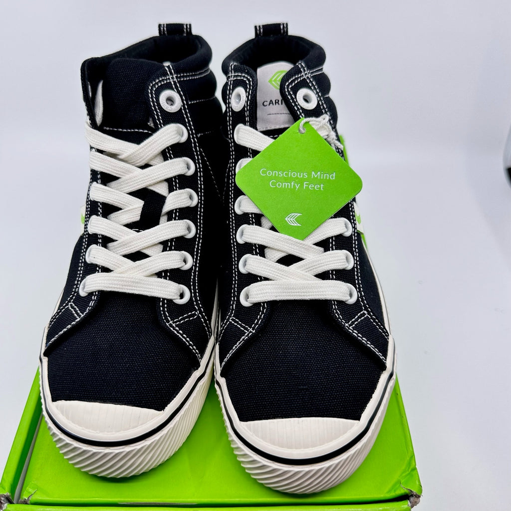 Cariuma Unisex Sneaker Oca High Contrast Stripe Organic Canvas Black W6 M4.5 NIB