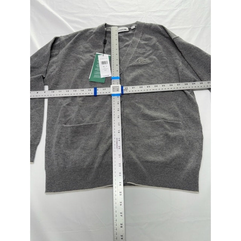 Lacoste Cardigan Sweater Low Cut V-Neck Button-Up Heather Agate Mens Size 36