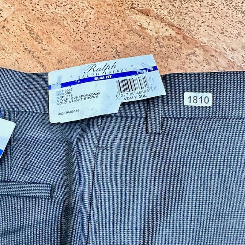 Ralph Lauren Comfort Flex Slim Fit Pants Flat Front Light Brown Mens 42WX30L