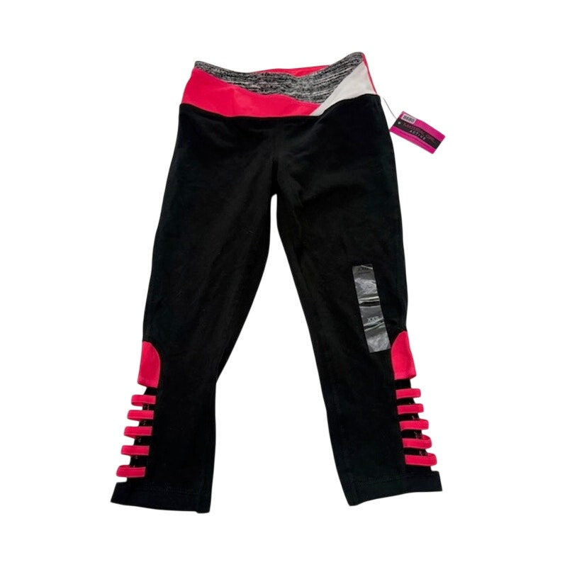 Material Girl Active Capri Leggings Strappy Hem Black Pink Womens Size XXS