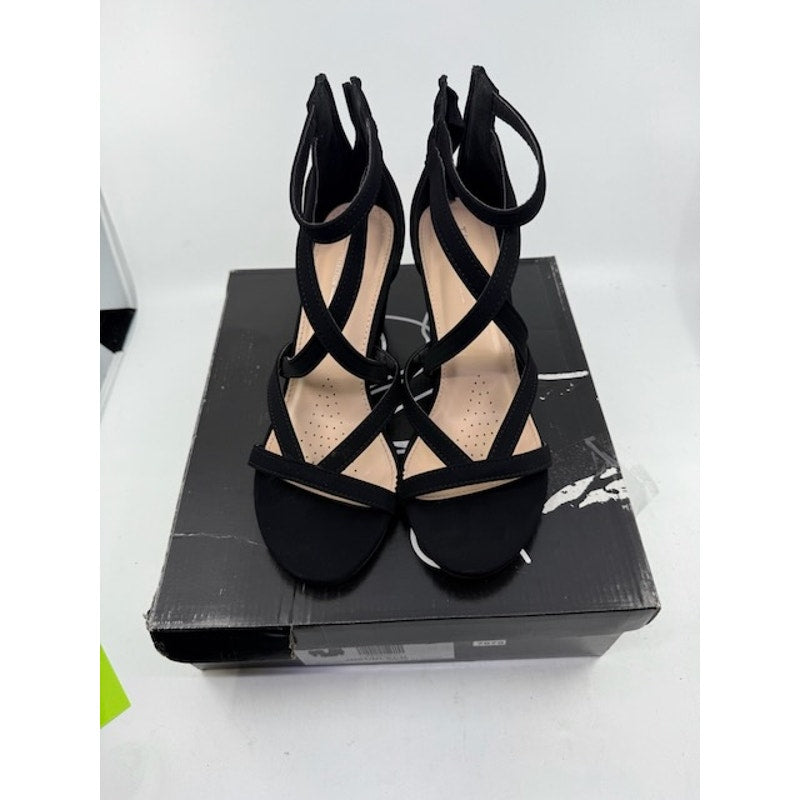TRENDSup Collection Chunky Heel Ankle Strap Sandals Suede Black Womens Size 9.5