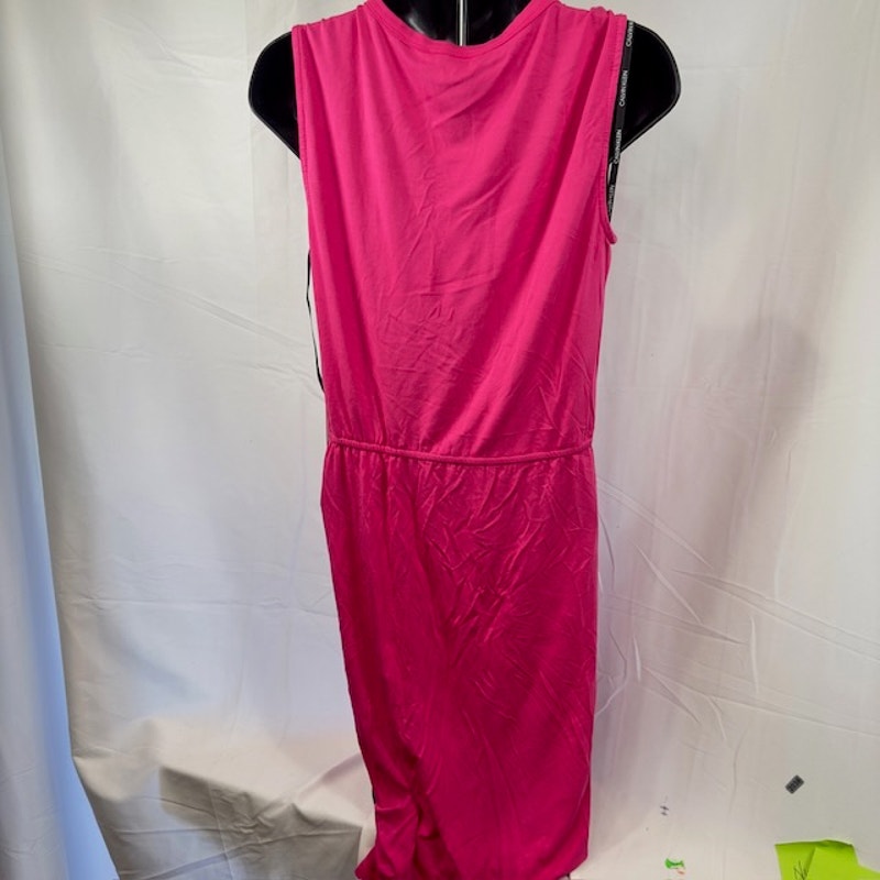 Calvin Klein Sleeveless Midi Dress Side-Ruched Scoop Neck Hot Pink Womens 6