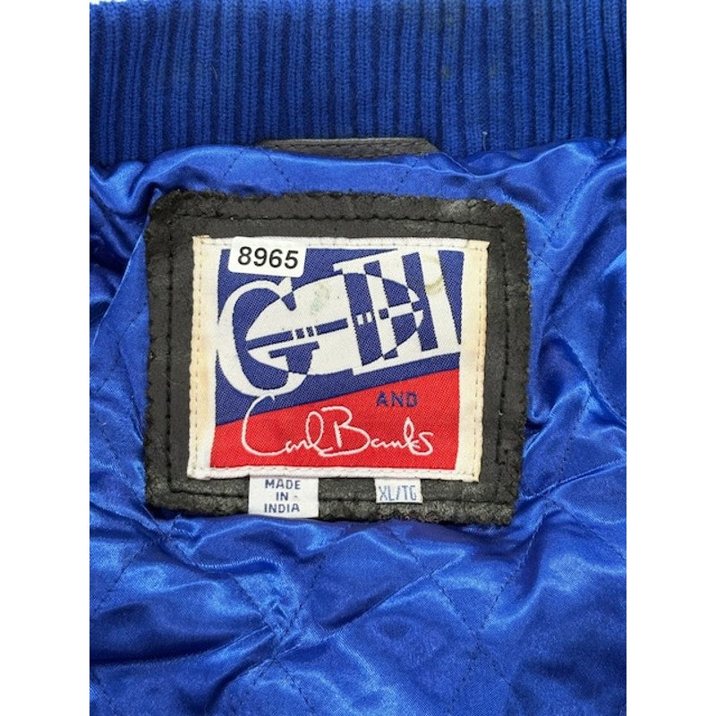 G-III Carl Banks NY Giants Leather Varsity Bomber Jacket Blue/Black Mens Size XL
