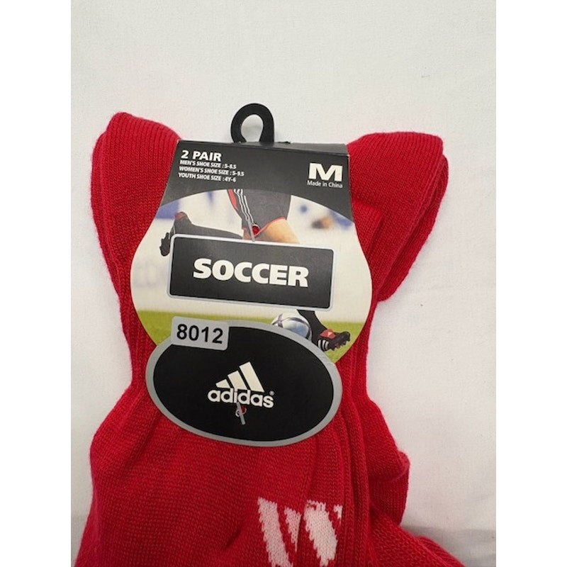 2 Pairs Adidas Soccer Socks Over The Calf Red/White Mens Shoe Size M 5-8.5