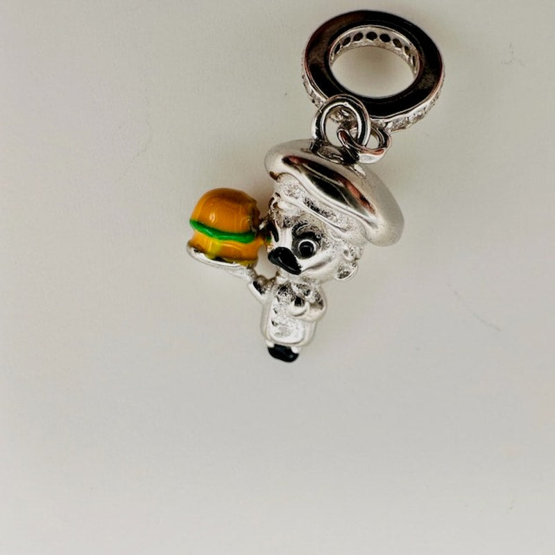 Chef with Burger Dangle Charm Pendant 925 Sterling Silver